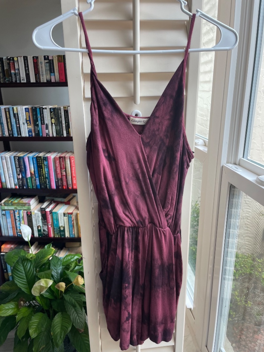 Burgundy tie dye romper with pockets